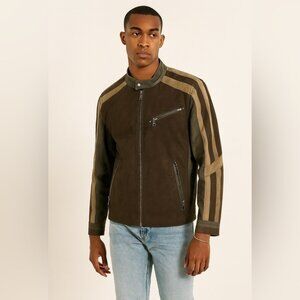 Vintage Danier Brown Suede Leather Jacket Size L  Y2K 2000s Moto Biker Zip Up